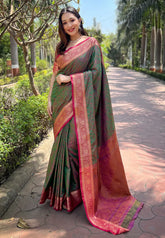 Womens Fashion Ethnic Kanjeevaram Green Color Sarees-MLSHWSA1916GRN